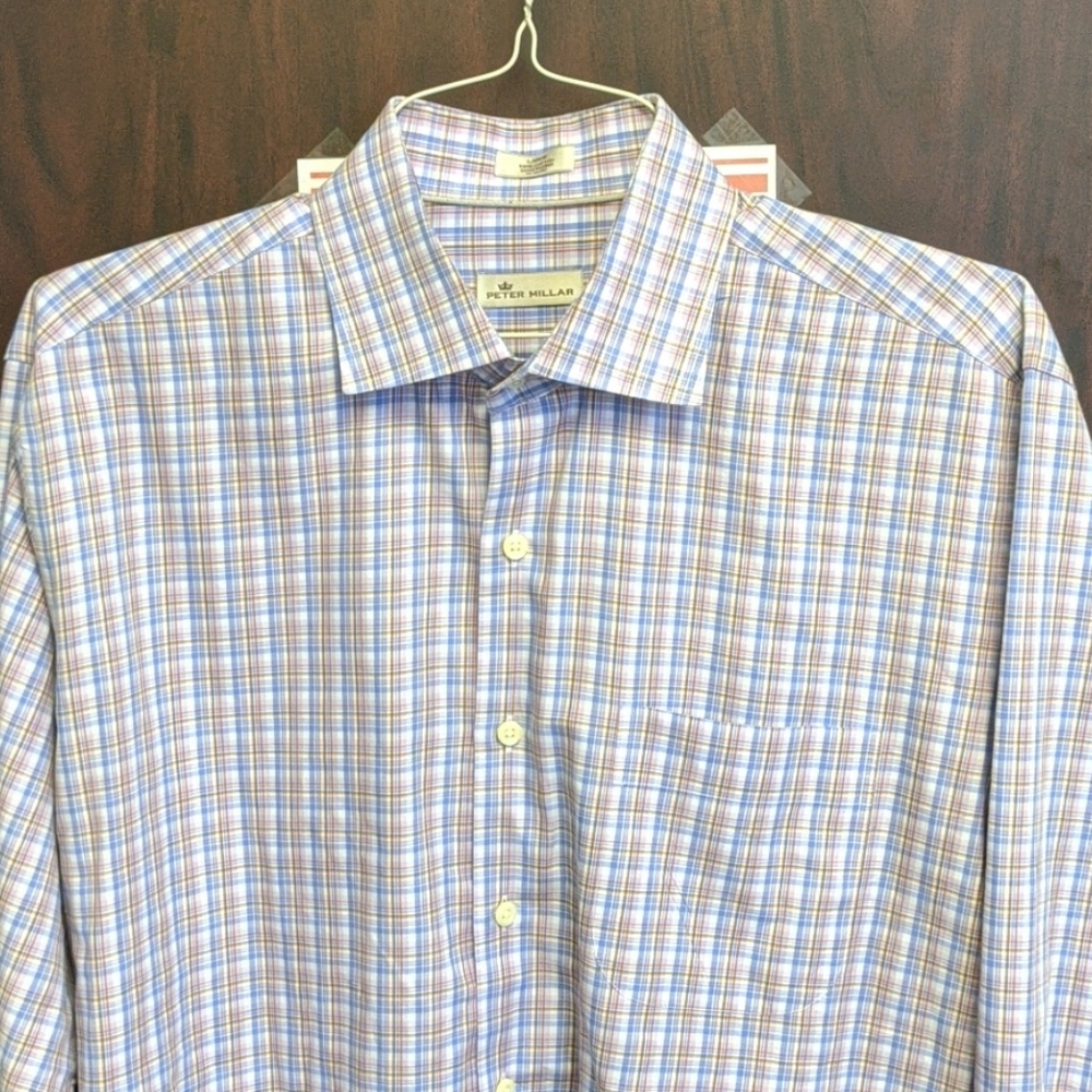 Peter Millar LG light purple plaid button up